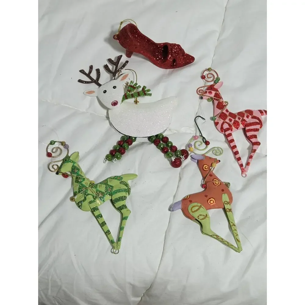 VTG Pier 1 One Reindeer Ornament Multicolor Glitter Assorted 4 Christmas Decor